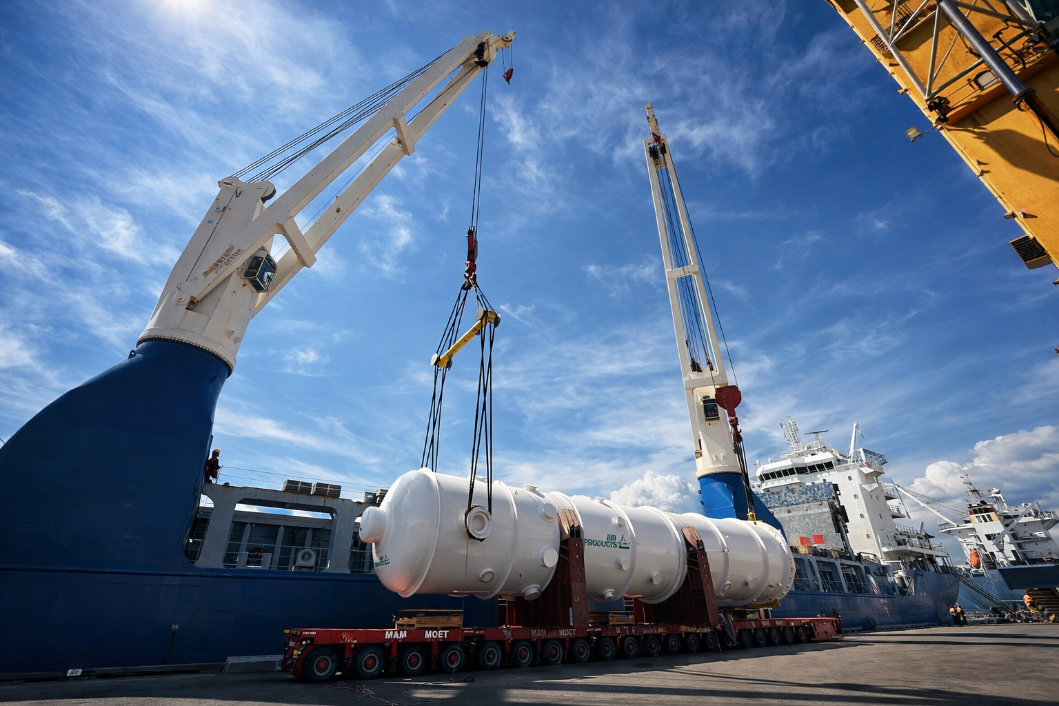 Tandem crane lift of industrial reactor