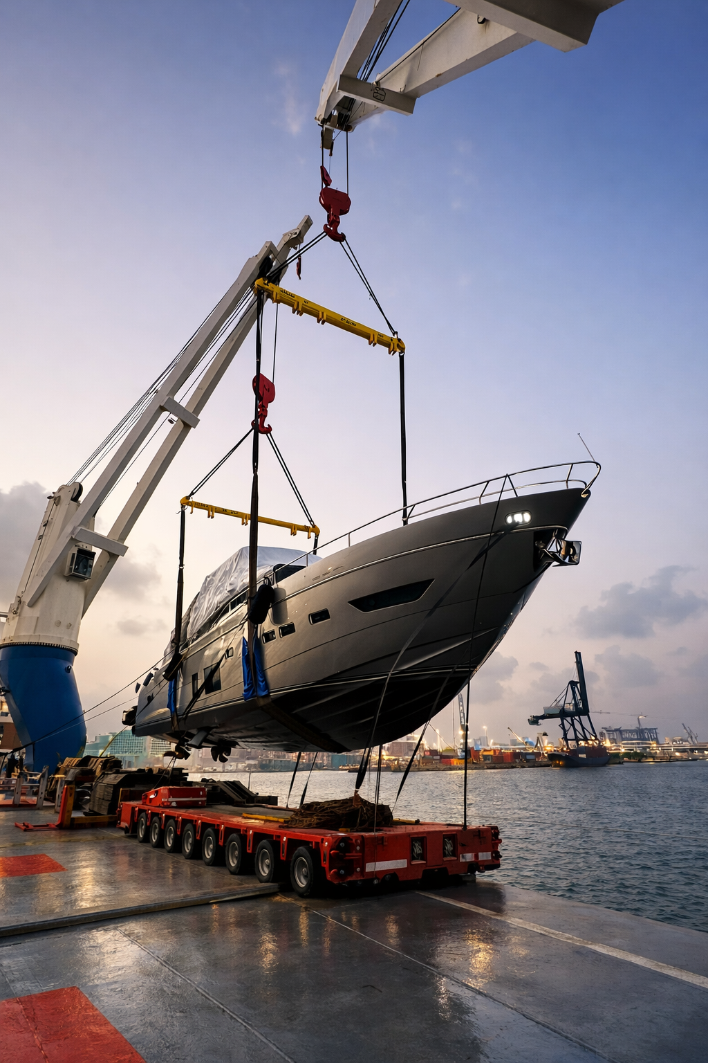 Luxury yacht heavy-lift loading