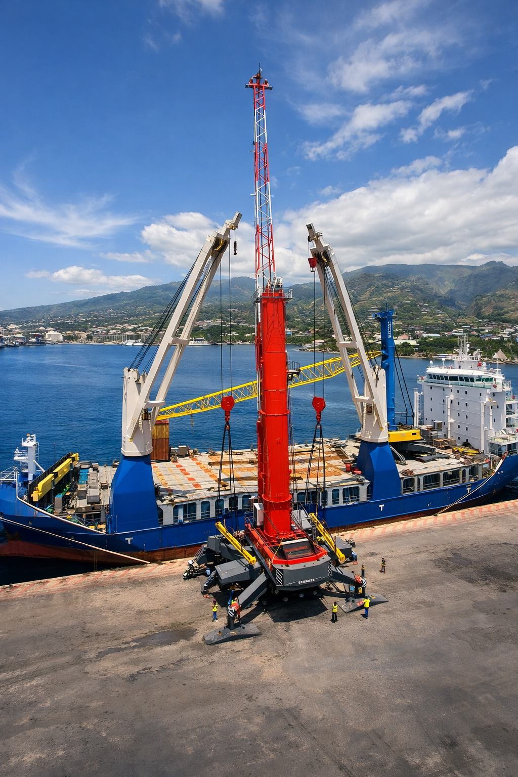 Liebherr crane discharge at tropical port