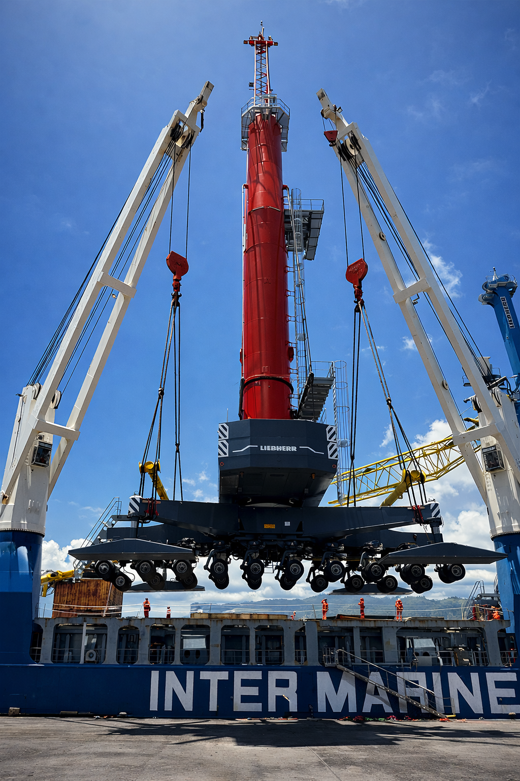 Liebherr crane loading at Inter Marine vessel
