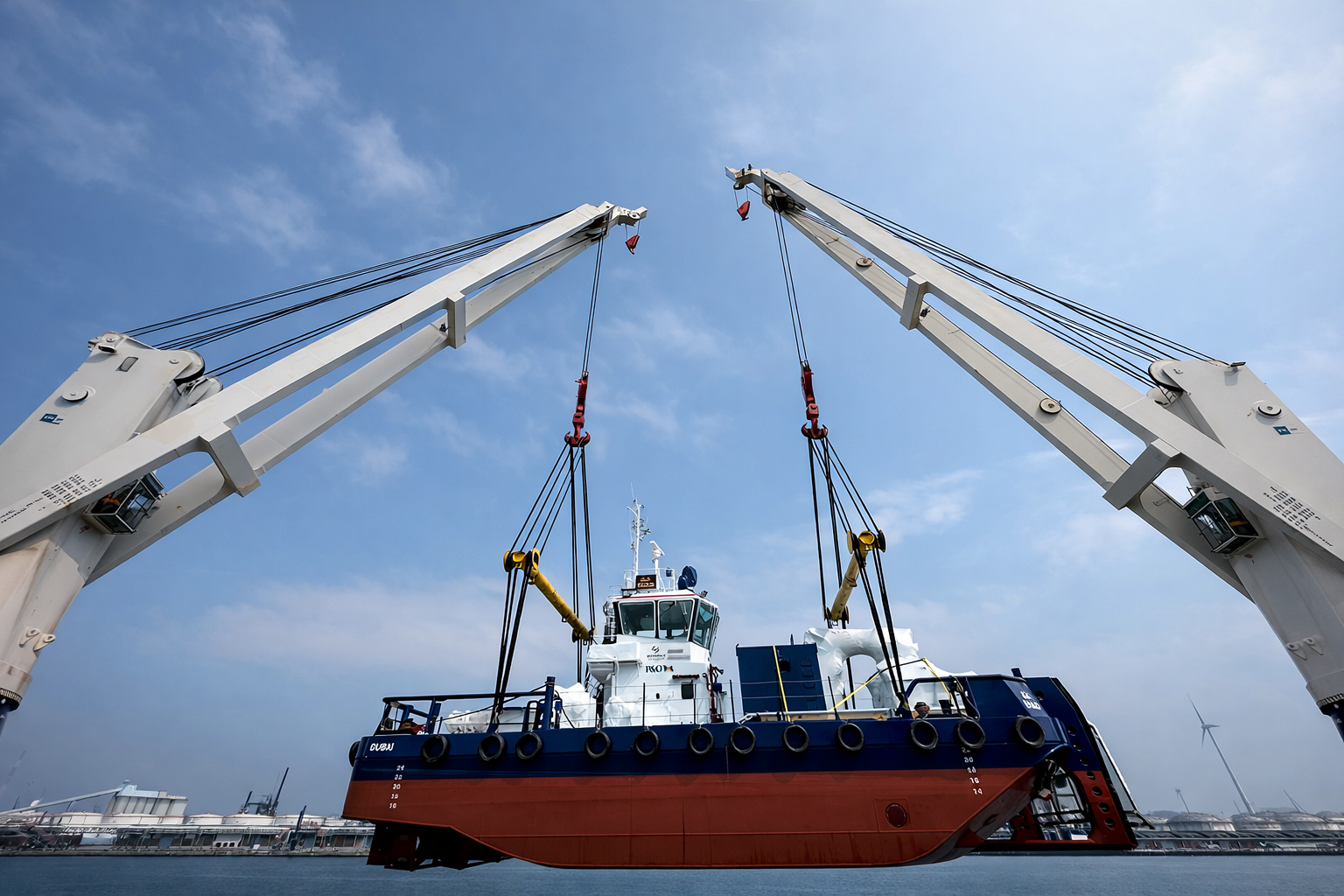 Tugboat heavy-lift operation