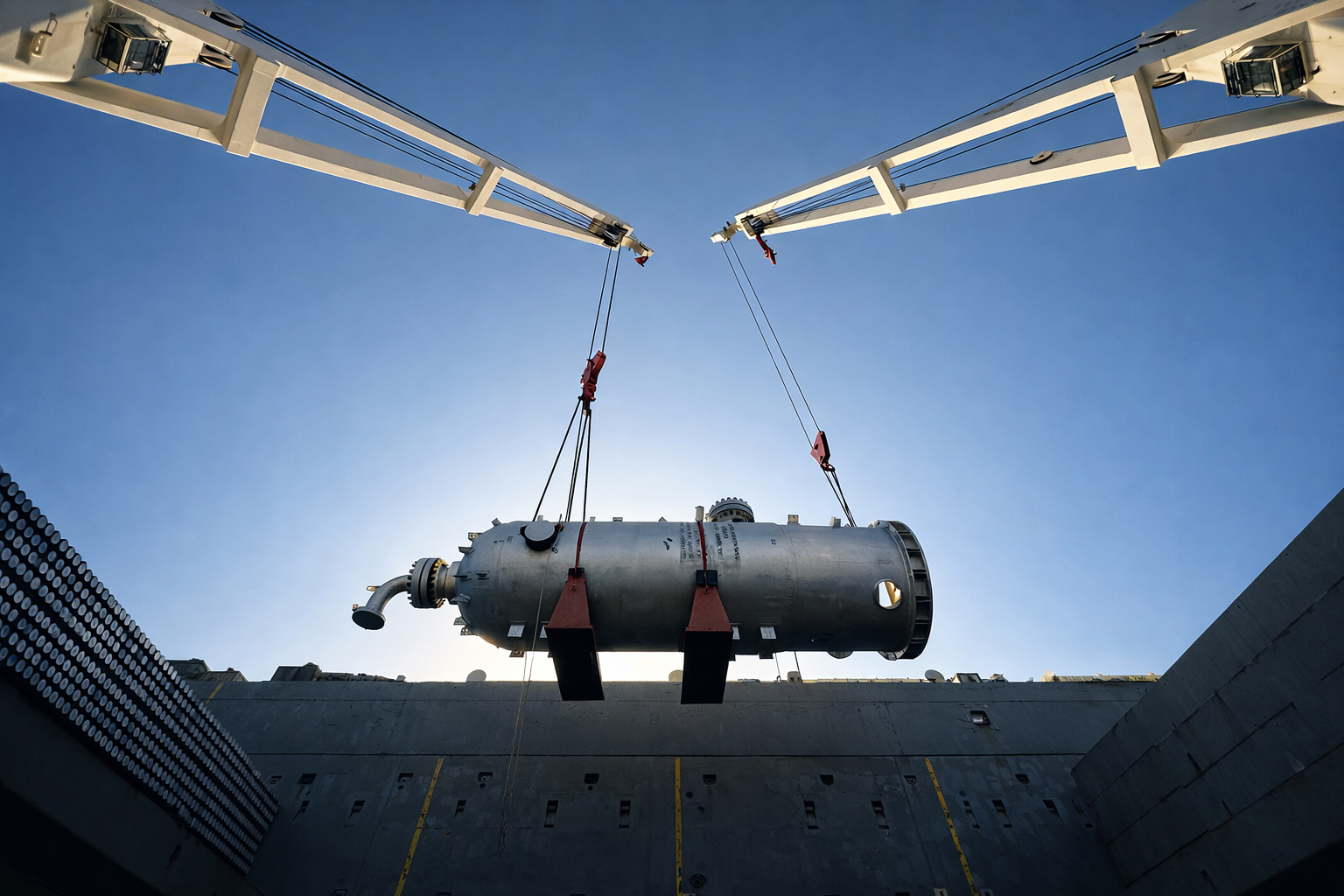 Industrial reactor loading into cargo hold