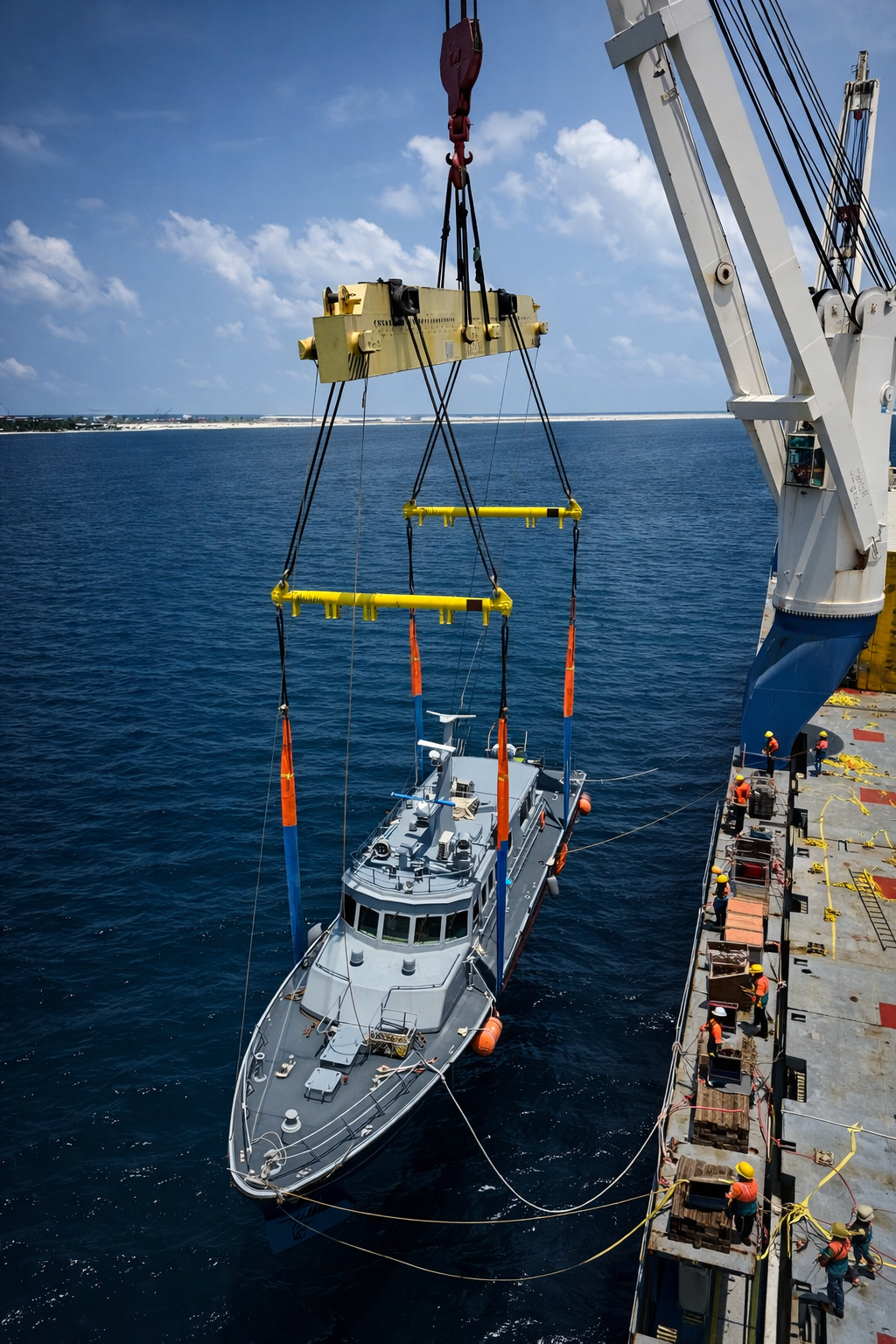 Patrol boat offshore crane discharge